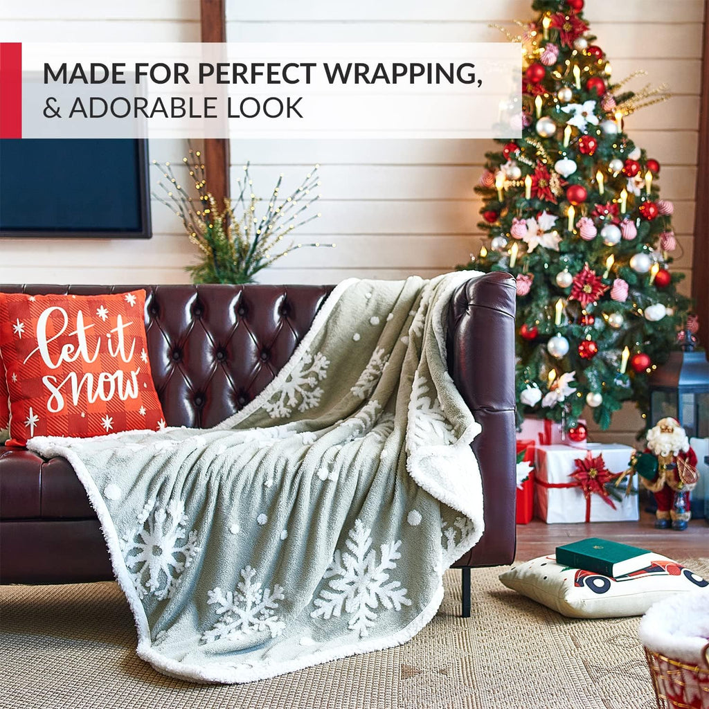 Christmas Blanket Sherpa Throw - 60X80 Gray Snowflake - Soft, Cozy, Warm - Perfect for Holiday Clearance - Winter Decorations for Home