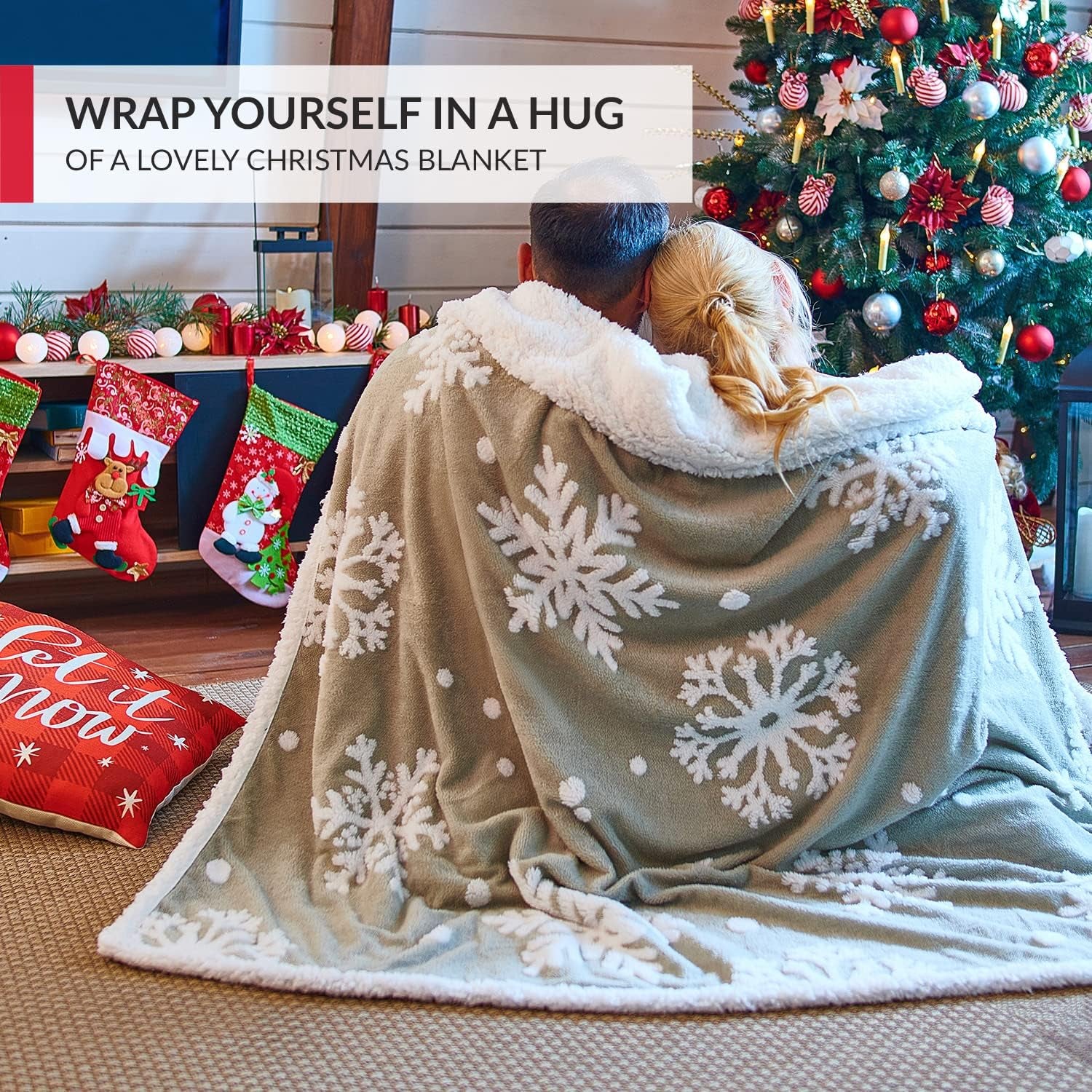 Christmas Blanket Sherpa Throw - 60X80 Gray Snowflake - Soft, Cozy, Warm - Perfect for Holiday Clearance - Winter Decorations for Home