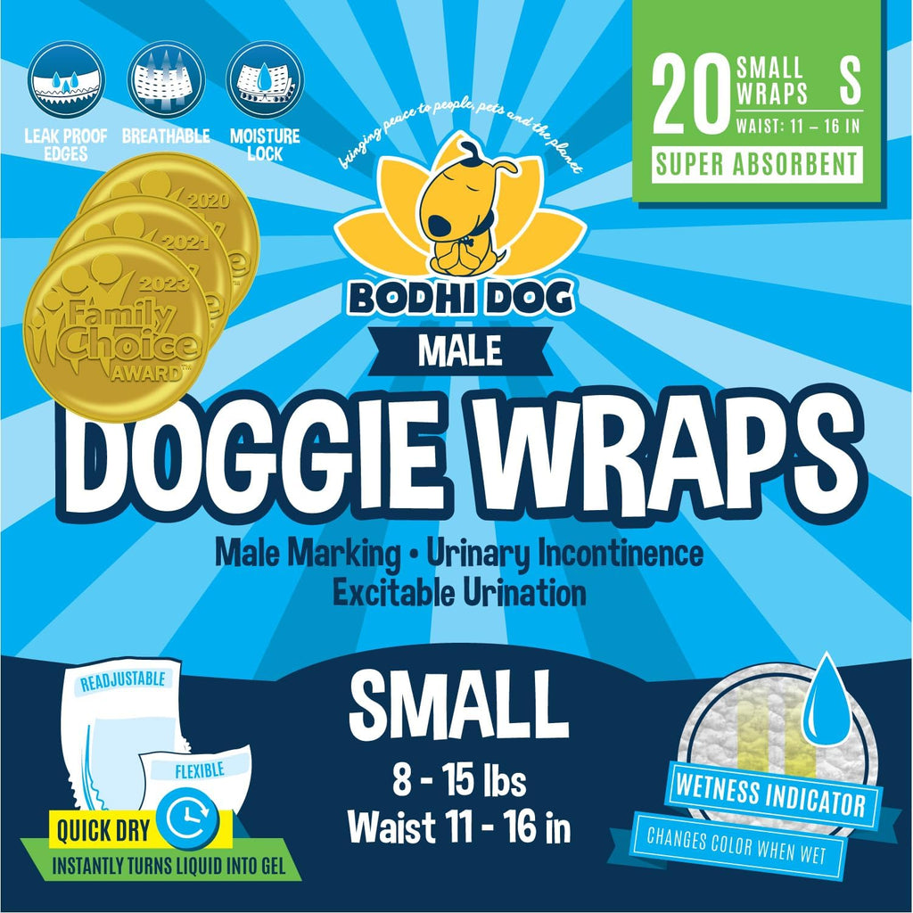 Disposable Male Dog Diapers - Super Absorbent, Leak-Proof Pee Wraps - Adjustable Fit, Comfortable Design, Advanced Moisture Control, and Wetness Indicator - Small (20 Count)