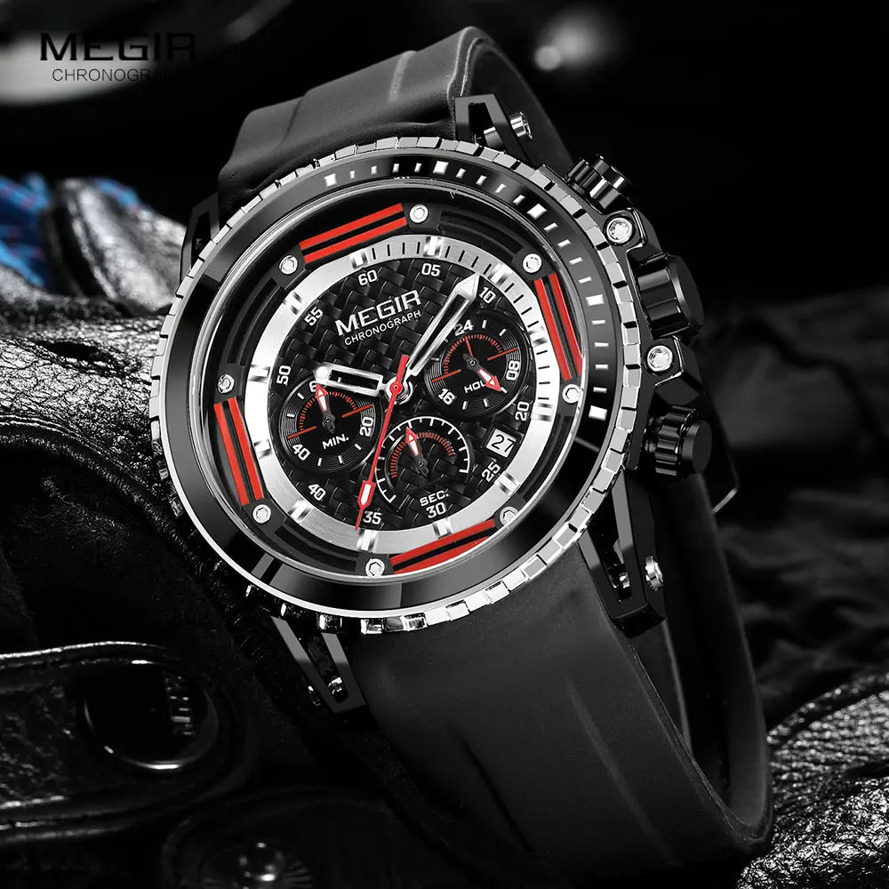Megir Watch for Men Fashion Chronograph Quarz Watches Waterproof Sport Wristwatch with Silicone Strap montre часы relogio orolog