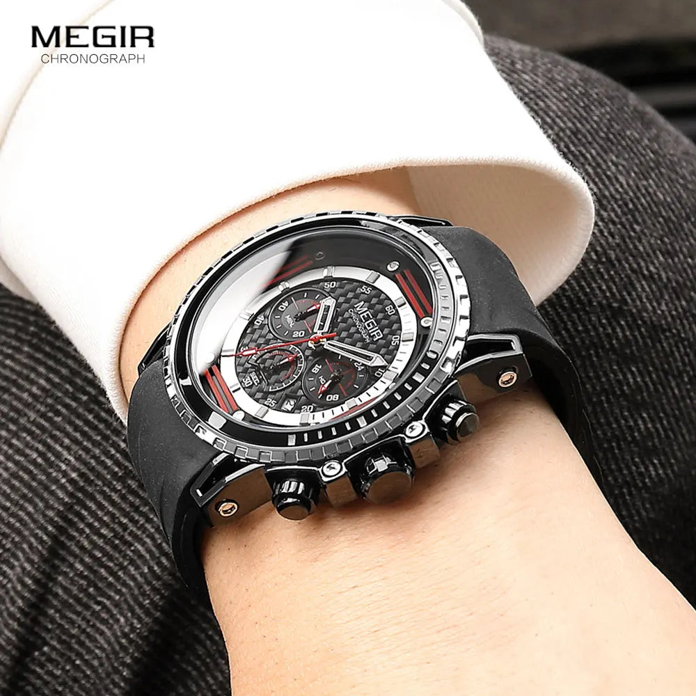 Megir Watch for Men Fashion Chronograph Quarz Watches Waterproof Sport Wristwatch with Silicone Strap montre часы relogio orolog