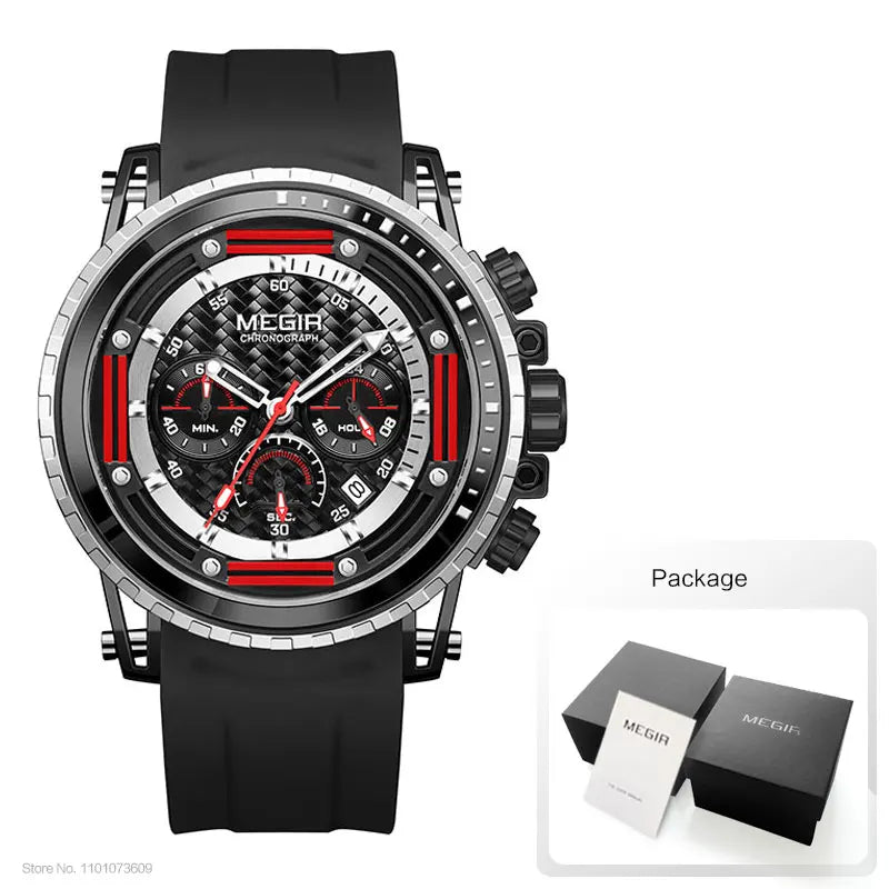 Megir Watch for Men Fashion Chronograph Quarz Watches Waterproof Sport Wristwatch with Silicone Strap montre часы relogio orolog