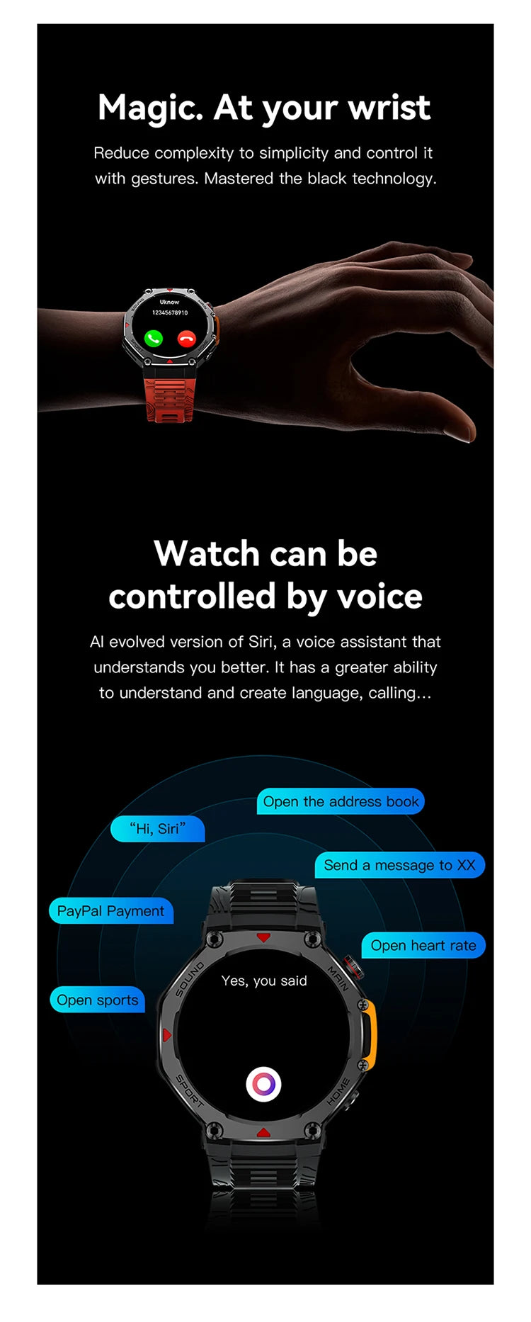 M-Rex4 Smart Watches for Men Women 5ATM Waterproof Bluetooth Connect Make Calls Sports Fitness GPS NFC Touch Screen Smartwatch