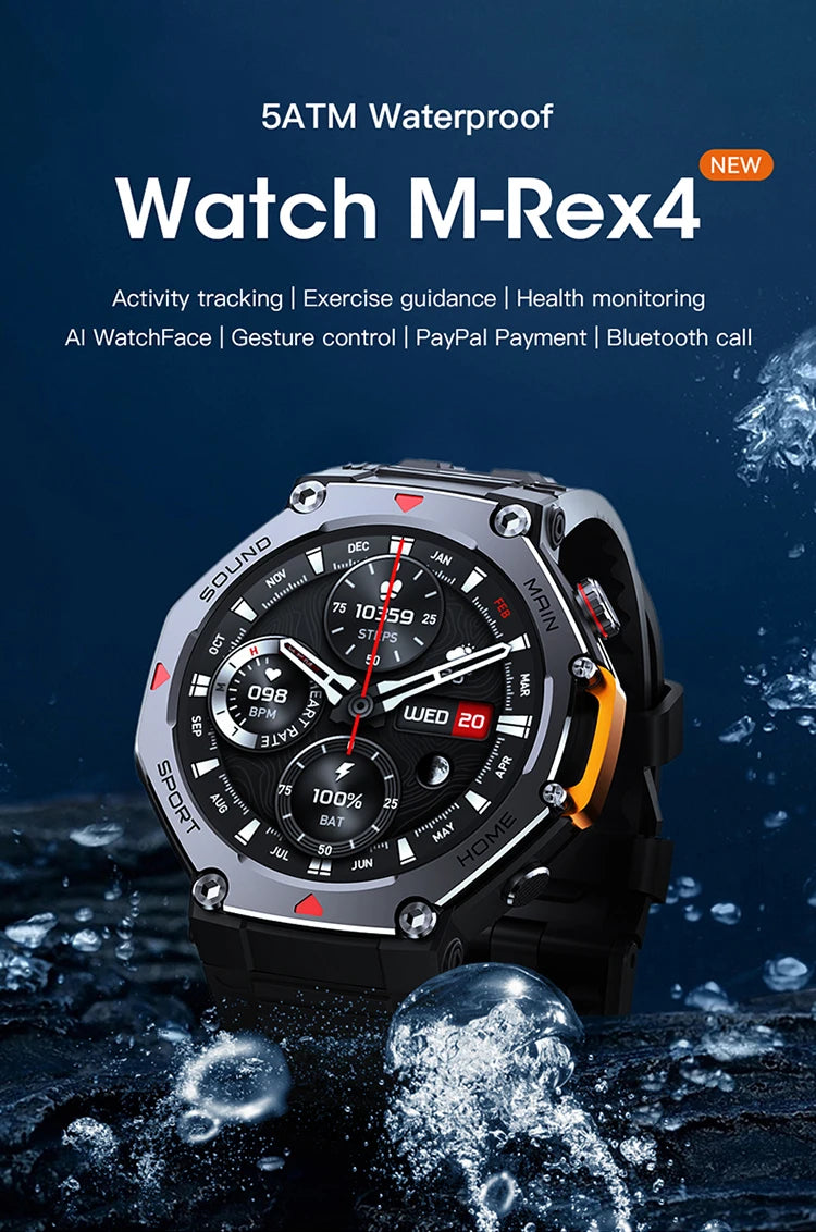 M-Rex4 Smart Watches for Men Women 5ATM Waterproof Bluetooth Connect Make Calls Sports Fitness GPS NFC Touch Screen Smartwatch