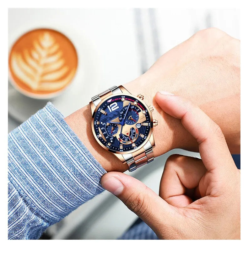 Montre Homme Fashion Mens Sports Watches Luxury Steel Quartz Watch Mens Business Watches Casual Calendar Clock Reloj Hombre
