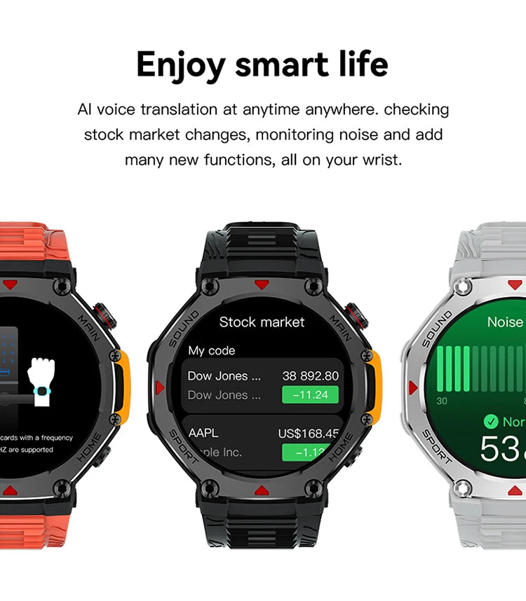 M-Rex4 Smart Watches for Men Women 5ATM Waterproof Bluetooth Connect Make Calls Sports Fitness GPS NFC Touch Screen Smartwatch