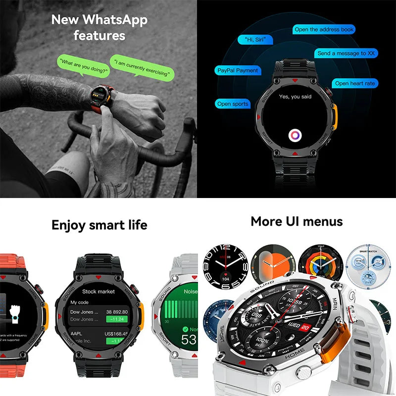 M-Rex4 Smart Watches for Men Women 5ATM Waterproof Bluetooth Connect Make Calls Sports Fitness GPS NFC Touch Screen Smartwatch