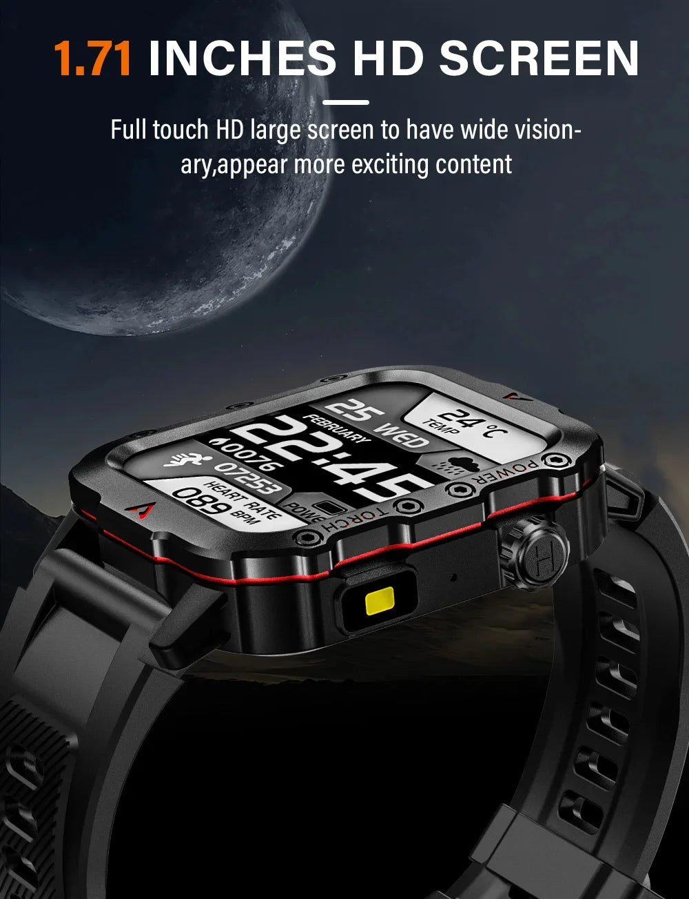 2025 Smartwatch Military Outdoor Sports Watches For Man Woman reloj hombre LED Flahlight Montres Hommes 1.73inch Bluetooth Watch