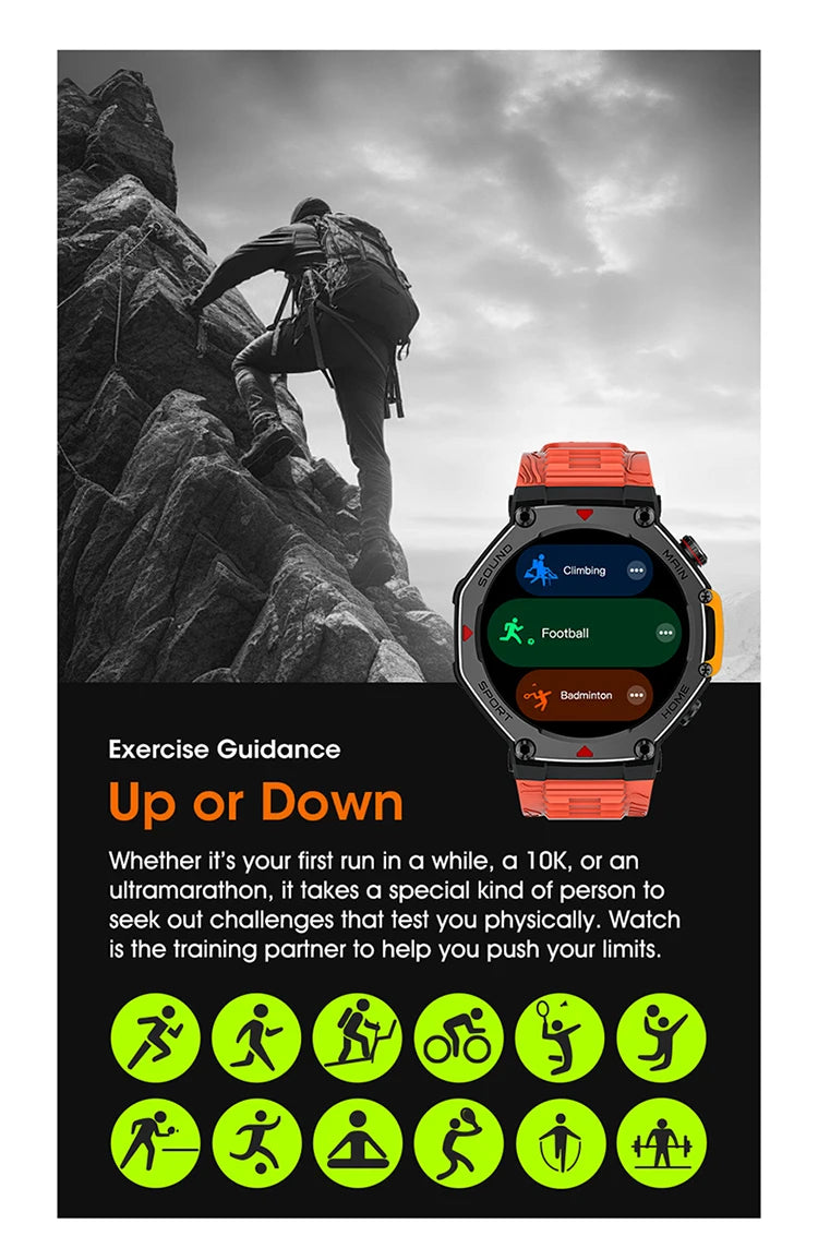 M-Rex4 Smart Watches for Men Women 5ATM Waterproof Bluetooth Connect Make Calls Sports Fitness GPS NFC Touch Screen Smartwatch
