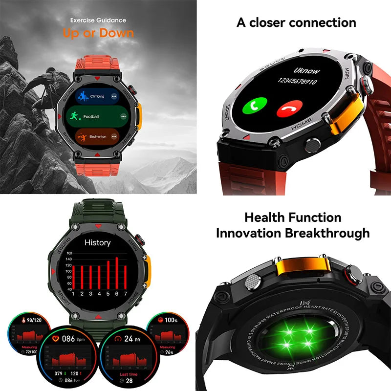 M-Rex4 Smart Watches for Men Women 5ATM Waterproof Bluetooth Connect Make Calls Sports Fitness GPS NFC Touch Screen Smartwatch