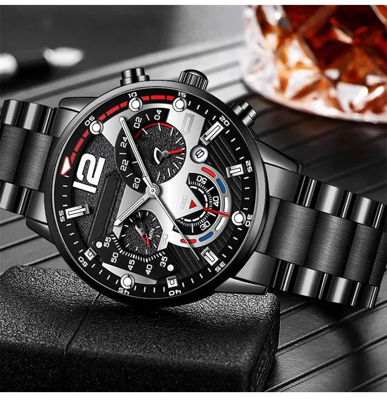 Montre Homme Fashion Mens Sports Watches Luxury Steel Quartz Watch Mens Business Watches Casual Calendar Clock Reloj Hombre
