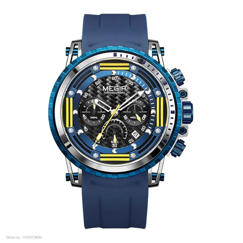 Megir Watch for Men Fashion Chronograph Quarz Watches Waterproof Sport Wristwatch with Silicone Strap montre часы relogio orolog