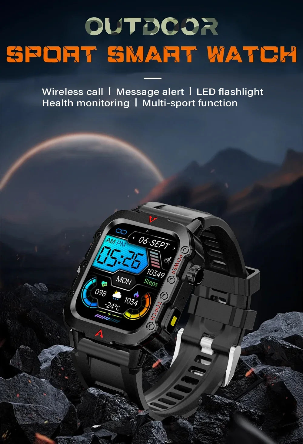 2025 Smartwatch Military Outdoor Sports Watches For Man Woman reloj hombre LED Flahlight Montres Hommes 1.73inch Bluetooth Watch