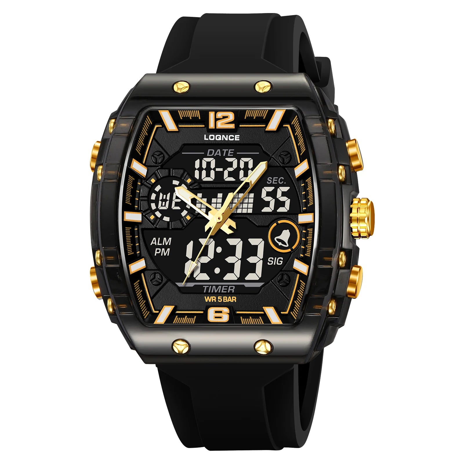 New LOQNCE  98003 Male montre homme Hour Sport Watches Digital Double Time Chronograph Watch Mens LED Week Display Wristwatches