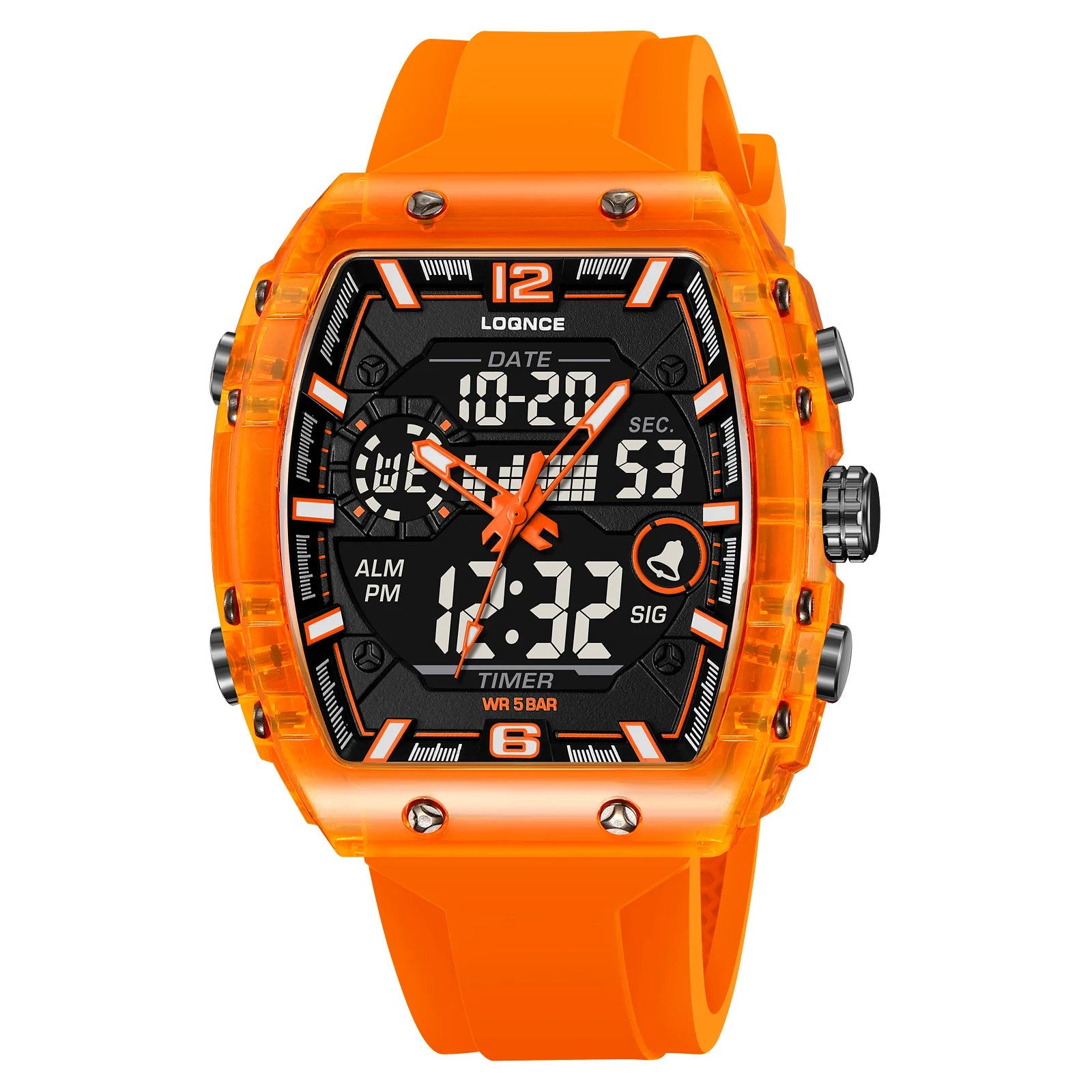 New LOQNCE  98003 Male montre homme Hour Sport Watches Digital Double Time Chronograph Watch Mens LED Week Display Wristwatches