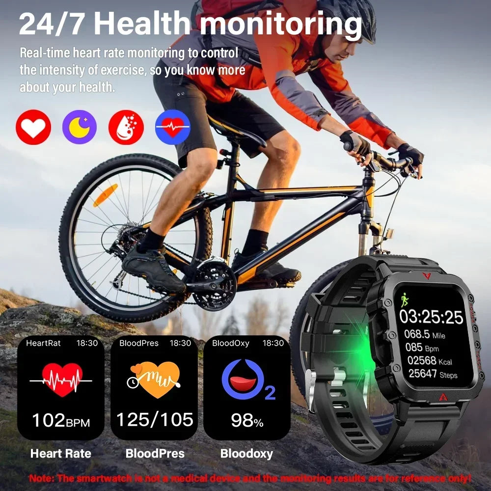 2025 Smartwatch Military Outdoor Sports Watches For Man Woman reloj hombre LED Flahlight Montres Hommes 1.73inch Bluetooth Watch