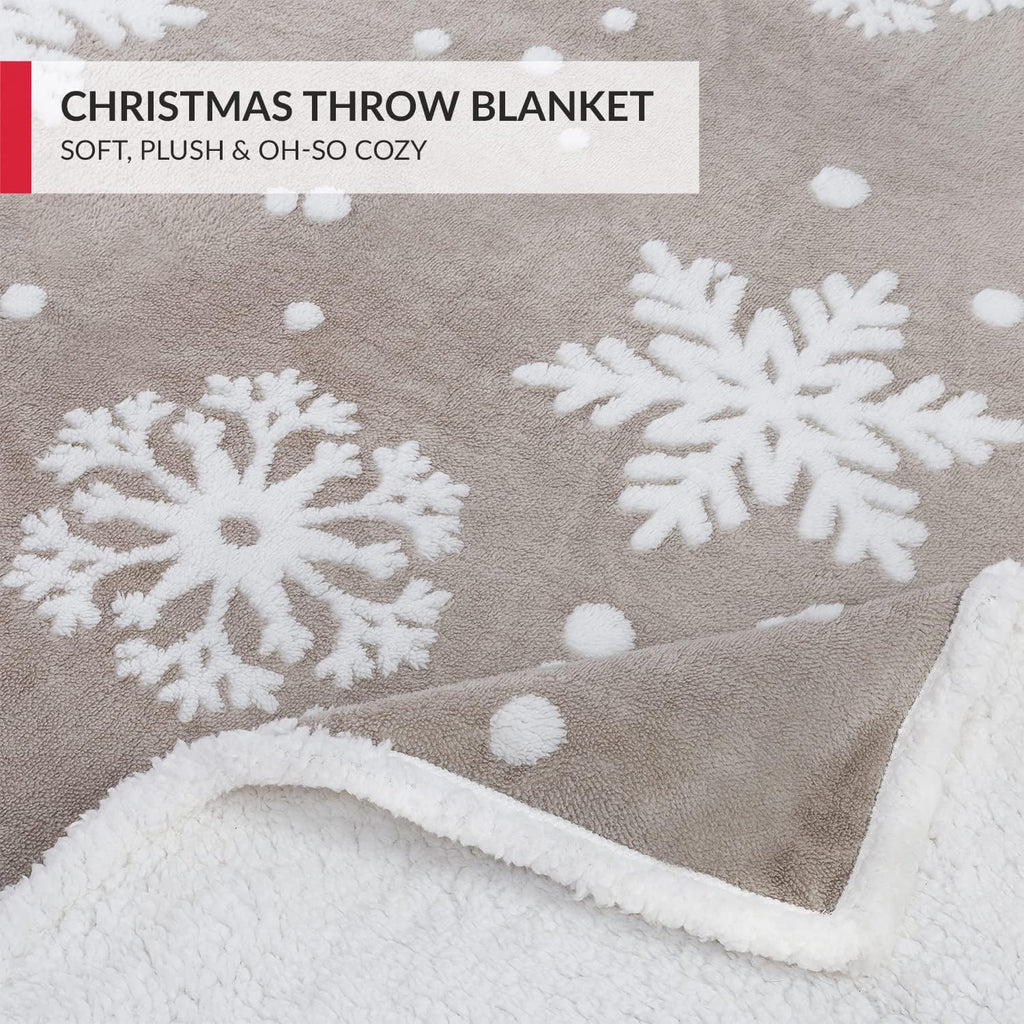 Christmas Blanket Sherpa Throw - 60X80 Gray Snowflake - Soft, Cozy, Warm - Perfect for Holiday Clearance - Winter Decorations for Home
