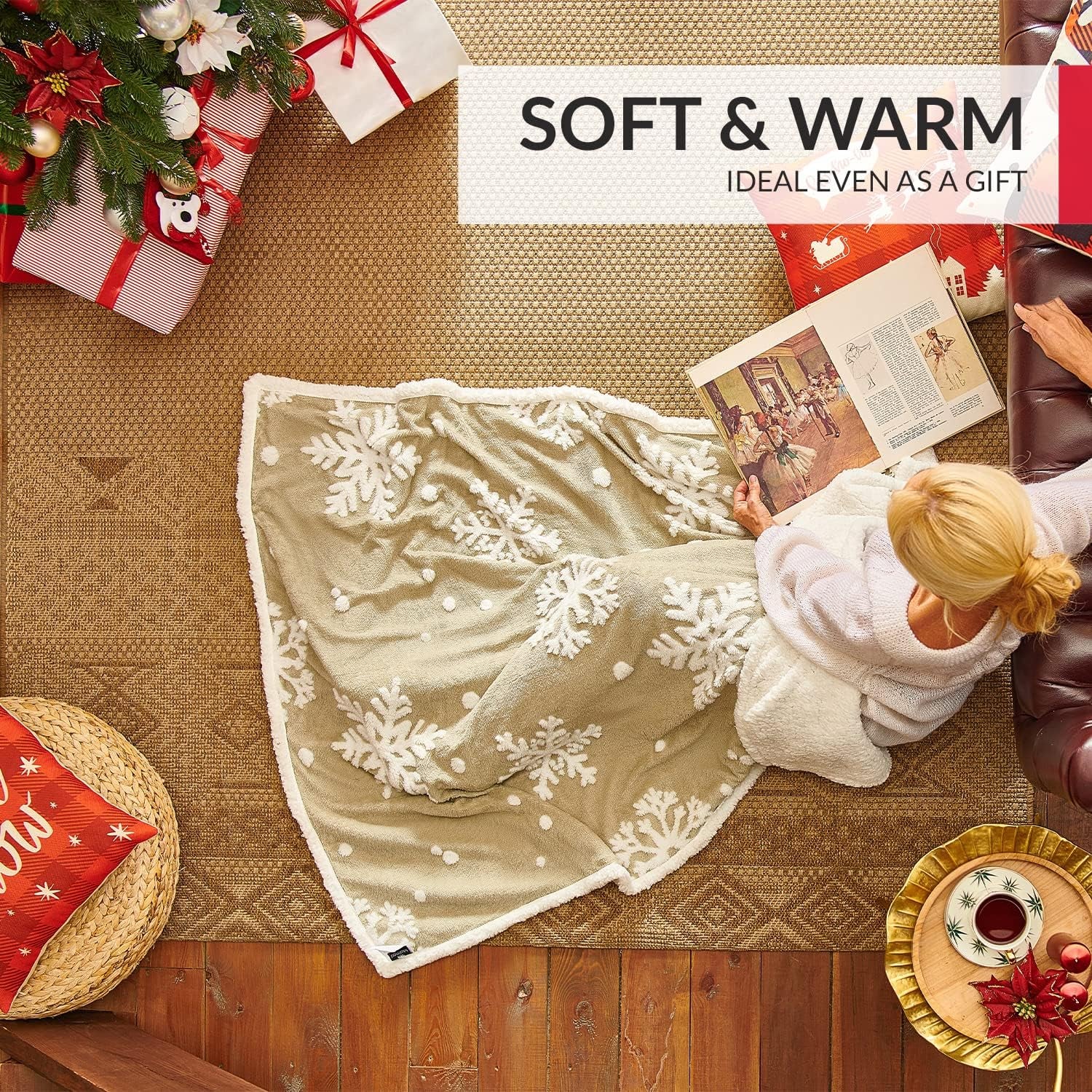 Christmas Blanket Sherpa Throw - 60X80 Gray Snowflake - Soft, Cozy, Warm - Perfect for Holiday Clearance - Winter Decorations for Home